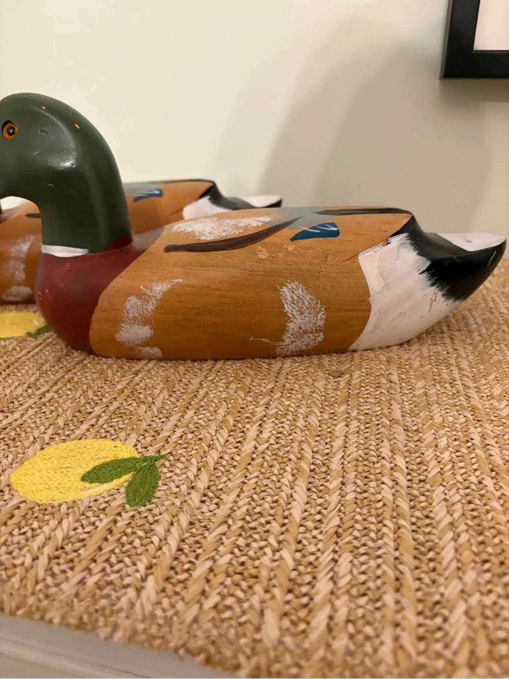 Vintage Solid Wood Mallard Duck Decoy Pair Rustic Waterfowl Cabin Decor set